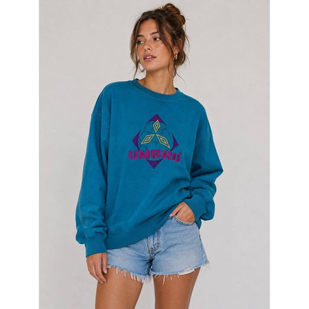 Umbro Sweatshirt Unisex Mens M Teal Vintage Embroidered 90s Sportswear Gorpcore